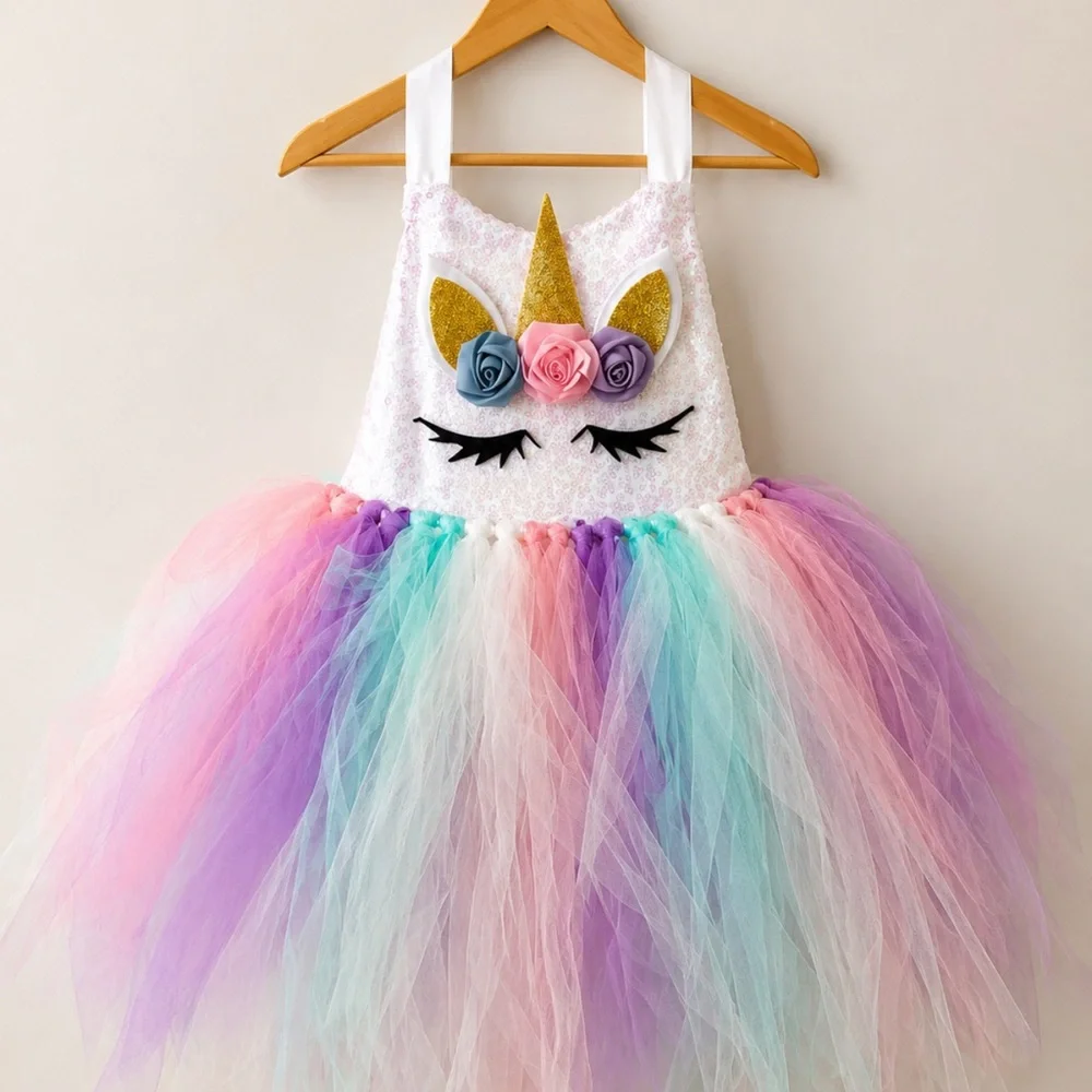 Unicorn Tutu Dress - Pastel Pink Purple Blue - Kids Costume
